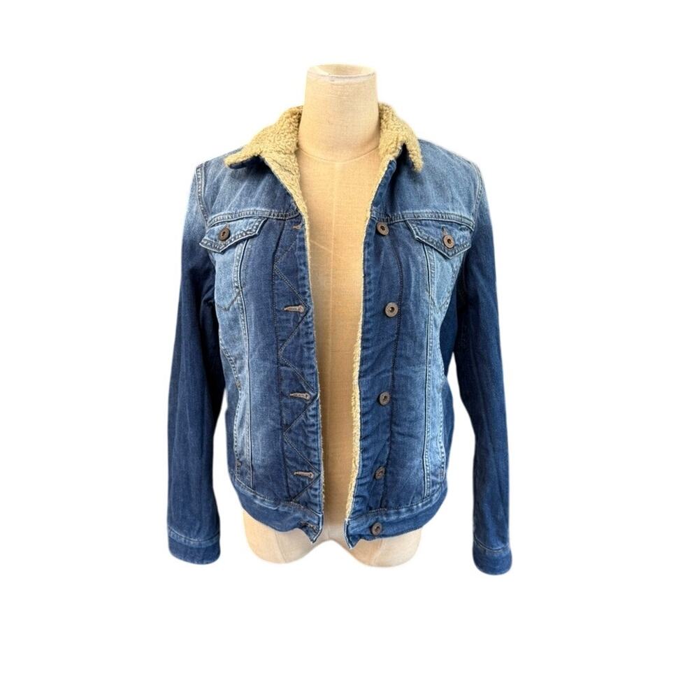 Mavi Jeans Sherpa Lined Denim Trucker Jacket Blue Sz S/M Lorelai Gilmore Y2K